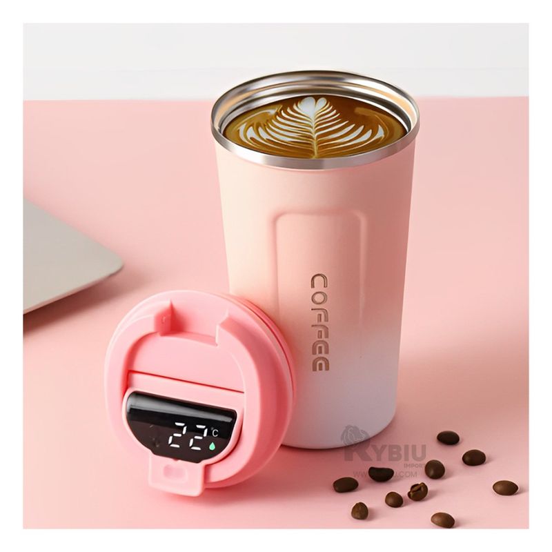 RYBIU IMPORT - Vaso Termo Inteligente con Pantalla 510ml Rosado con Blanco