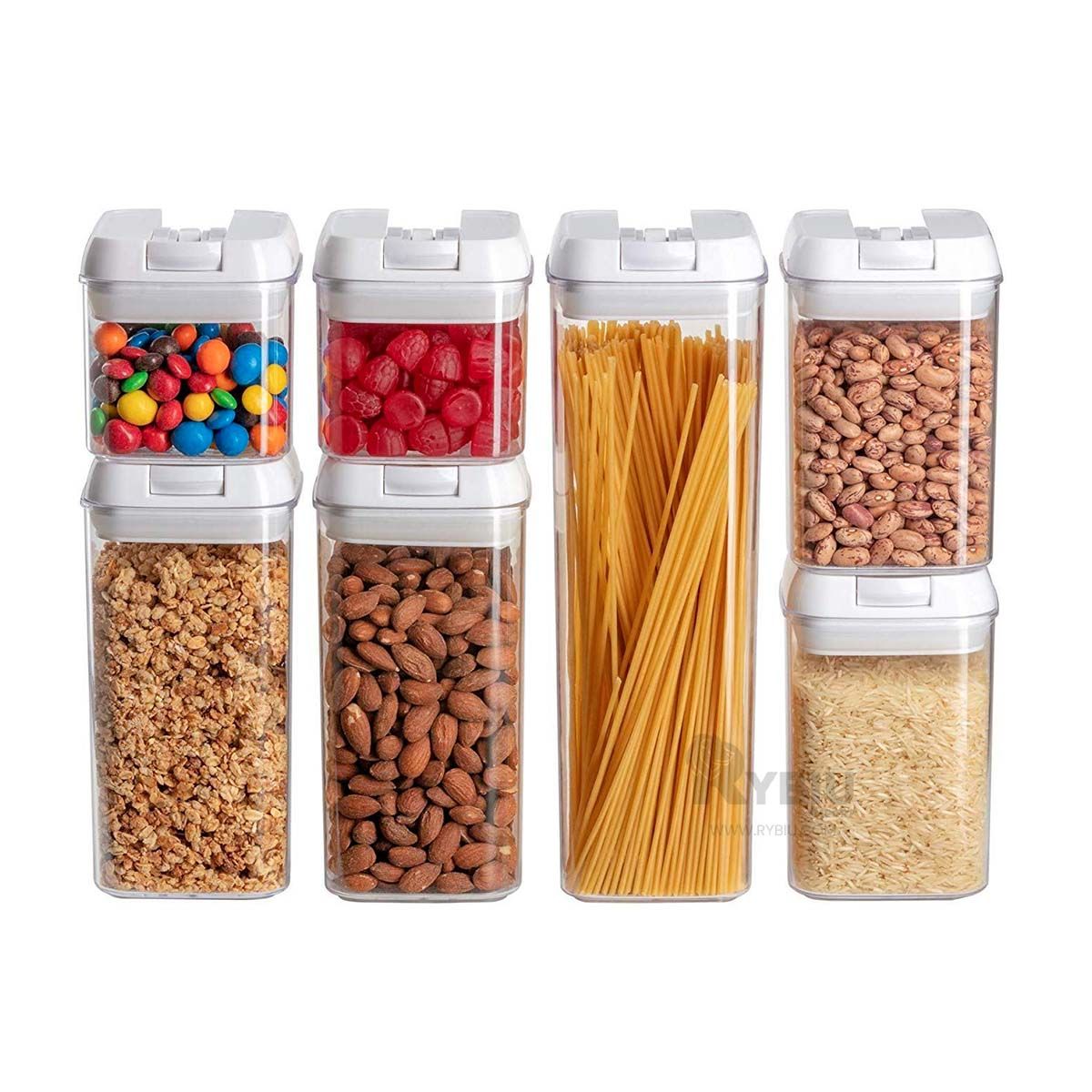 RYBIU IMPORT - Pack de 6 Recipientes en Tapa Blanca Y+Banderitas Adhesivas