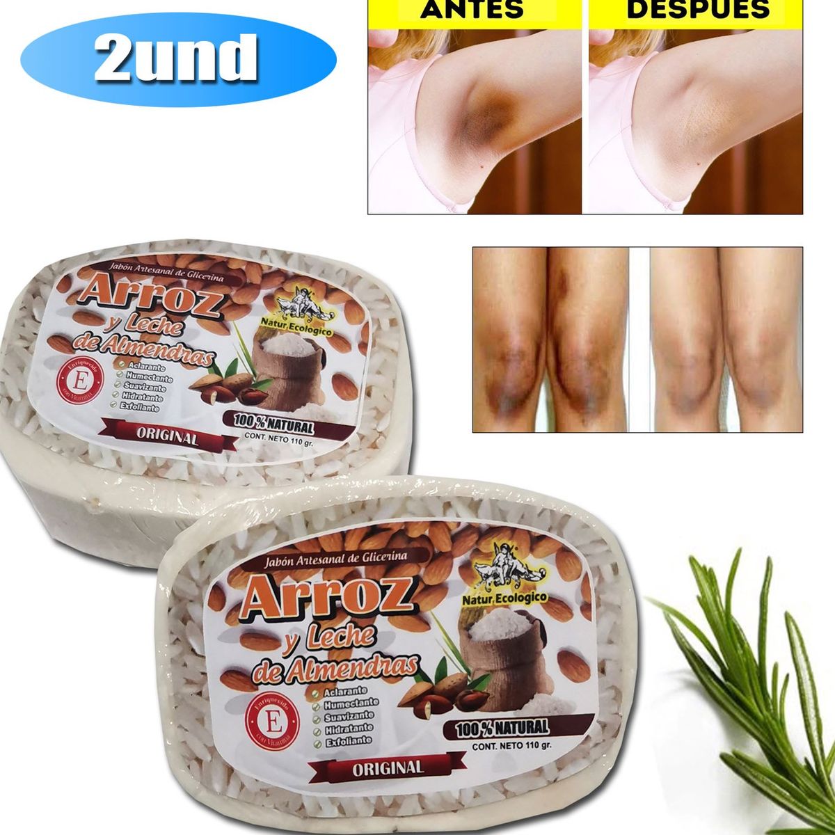 GENERICO - Jabón de arroz aclarador de zonas intimas 2 unidades