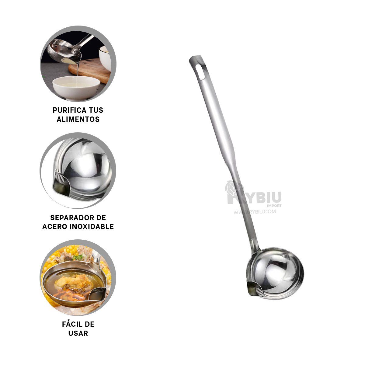 GENERICO - Cucharon Semi Hondo Filtra Liquidos en Color Plateado