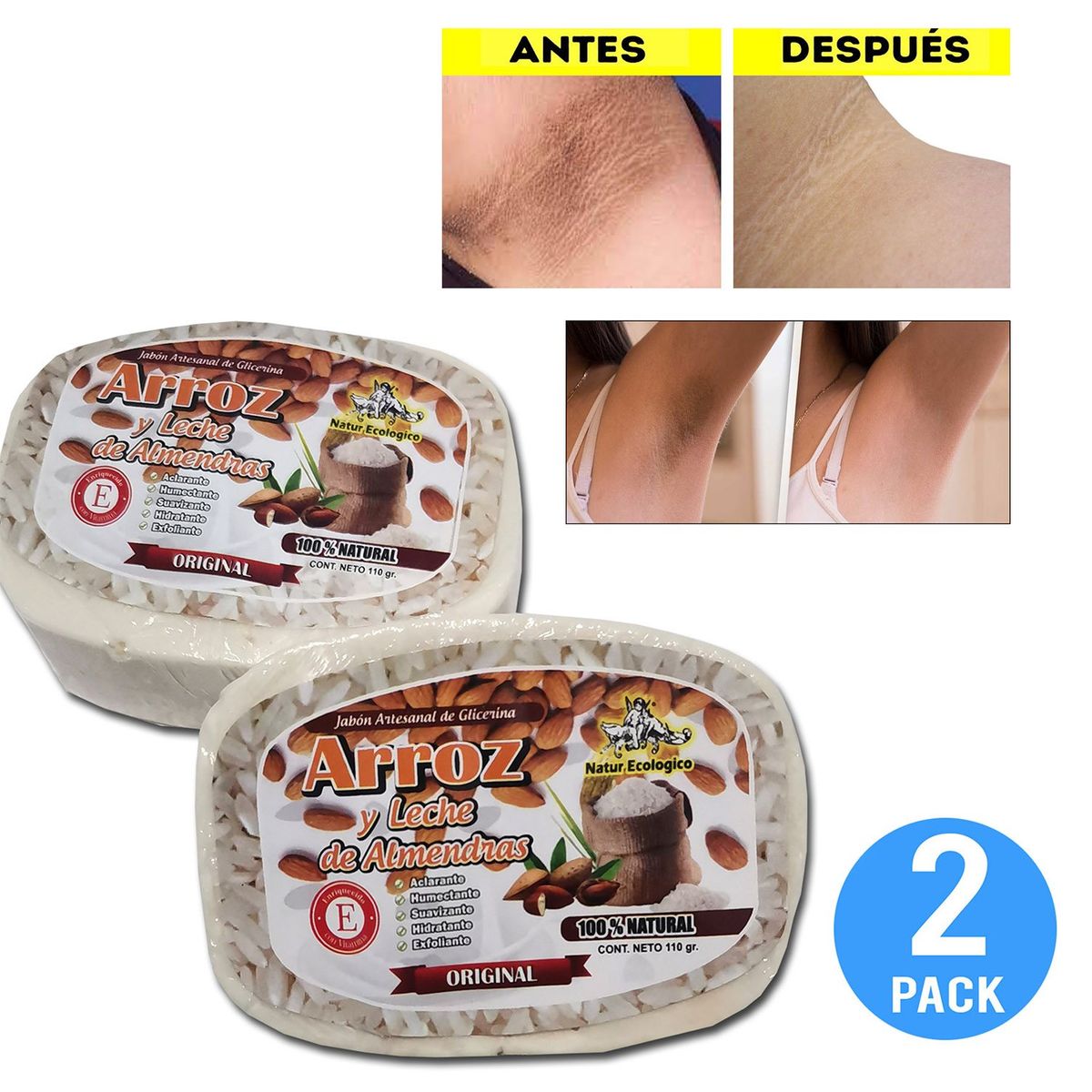 GENERICO - Jabón de arroz aclarador De Zonas oscuras Natural 2 Und