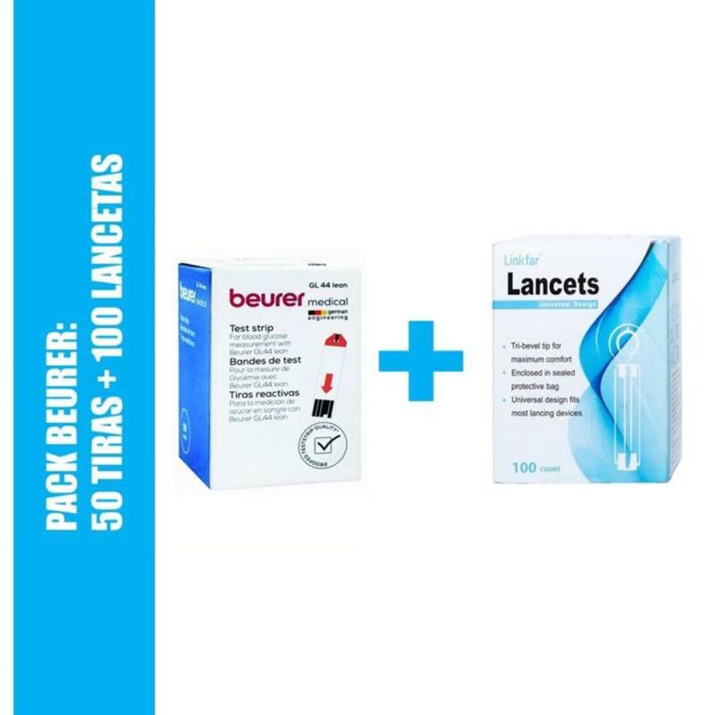 BEURER - Tiras BEURER GL44  CAJA X 50 UNIDADES MAS 100 LANCETAS