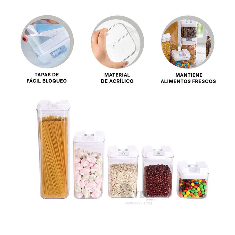 RYBIU IMPORT - Set Ergonomico de Contenedor Tapa Blanca Y+Ligas de Regalo