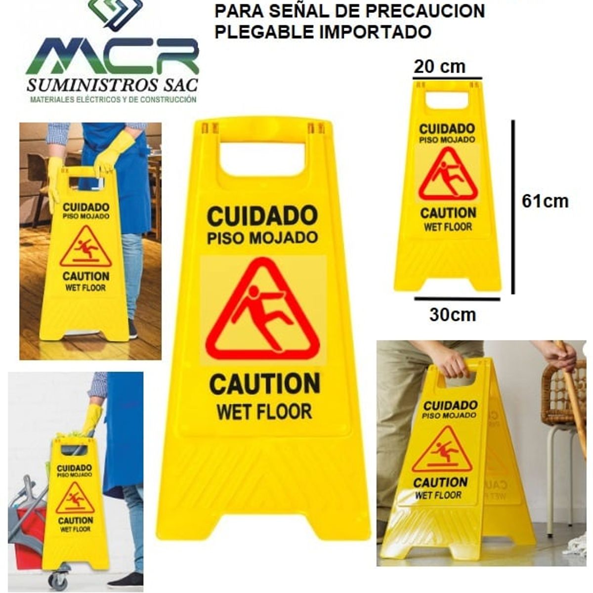 GENERICO - CARTEL O SEÑAL DE PISO MOJADO O SEÑAL DE PRECAUCION PLEGABLE x20UND