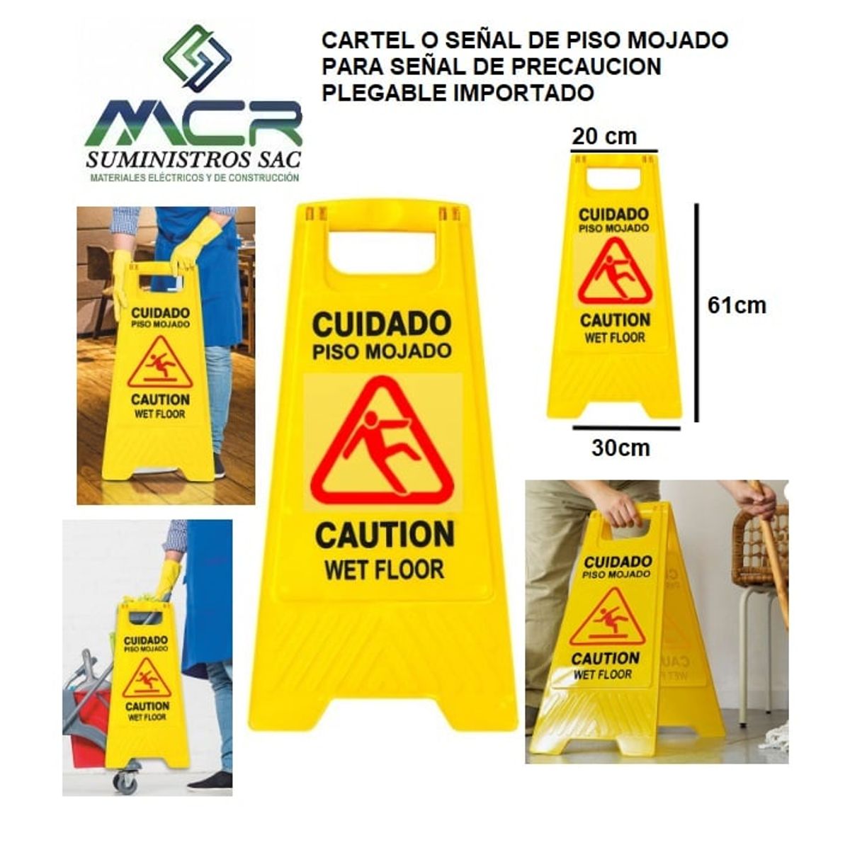 GENERICO - CARTEL O SEÑAL DE PISO MOJADO O SEÑAL DE PRECAUCION PLEGABLE x20UND
