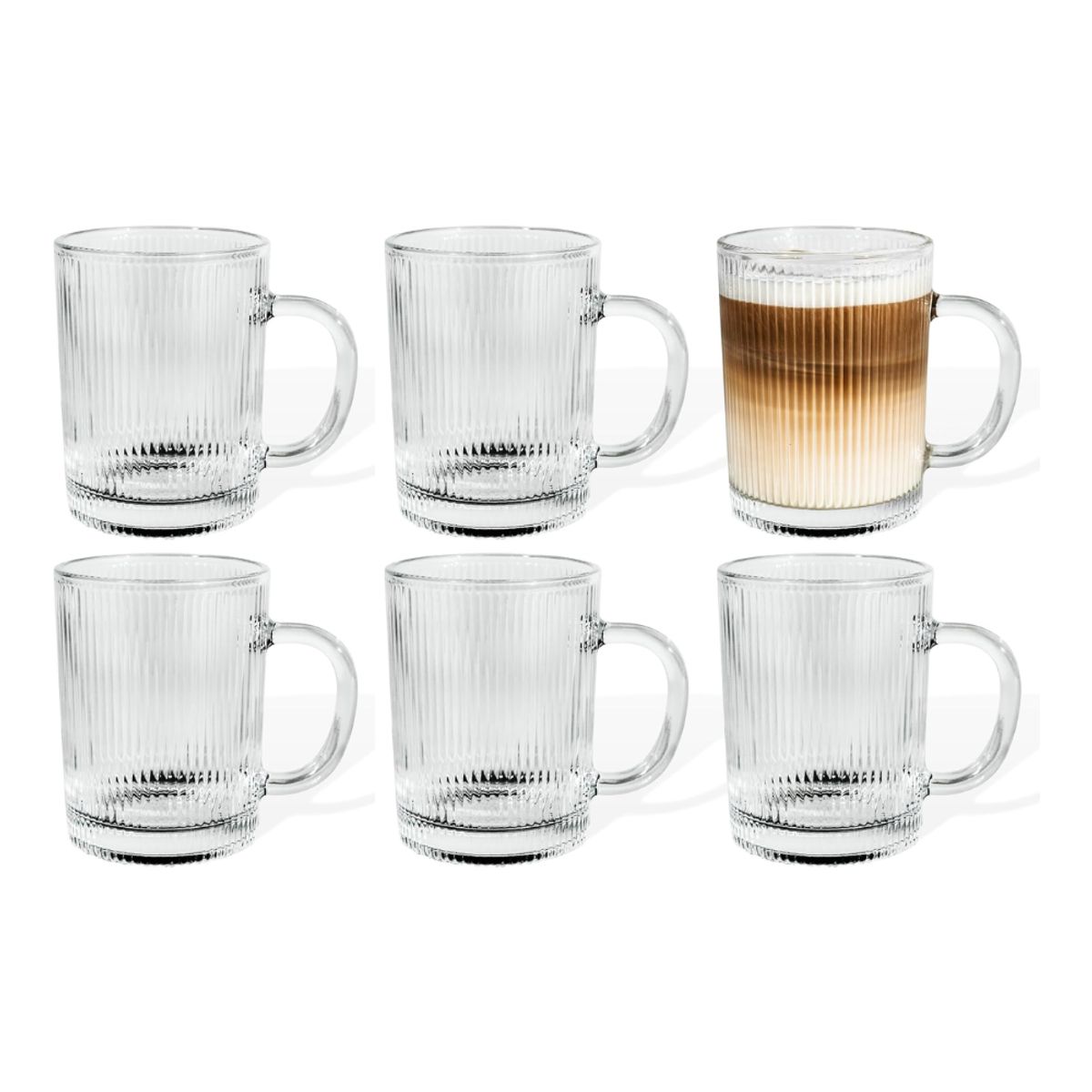 HYGGE - Set de 6 Tazas Acanaladas de Vidrio 310 ml