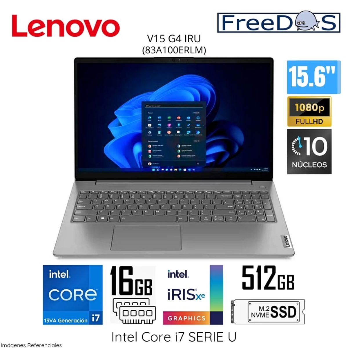 LENOVO - Laptop Lenovo V15 G4 IRU Intel CoreI7-1355U 16GB RAM 512GB SSD 15.6"  FHD 83A100ERLM
