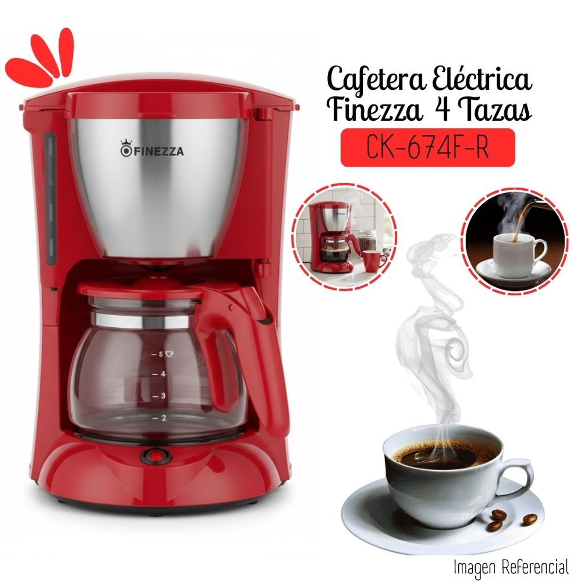 FINEZZA - Cafetera Finezza de 1.25 Lt CK-674F-R