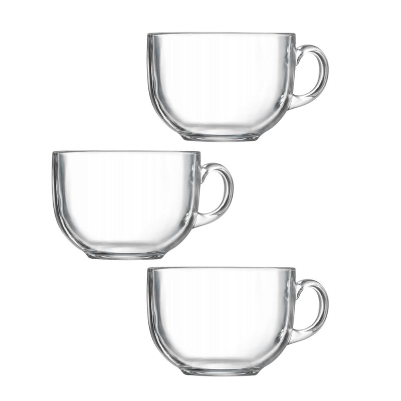 HYGGE - Juego de 3 Tazas de Vidrio Con Mango Transparente 450 ml
