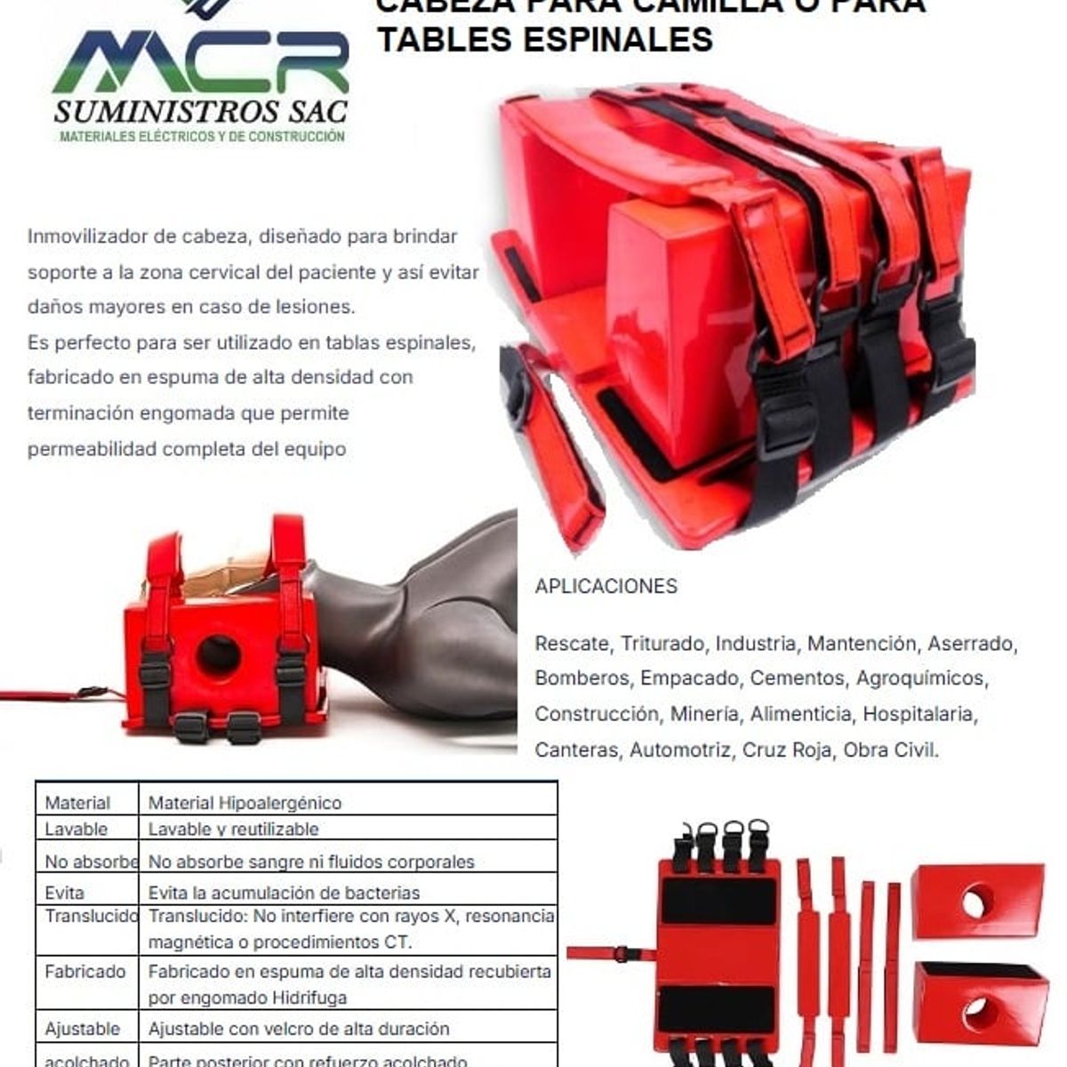 GENERICO - COLLAR INMOVILIZADOR DE CABEZA PARA CAMILLA O PARA EMERGENCIAS