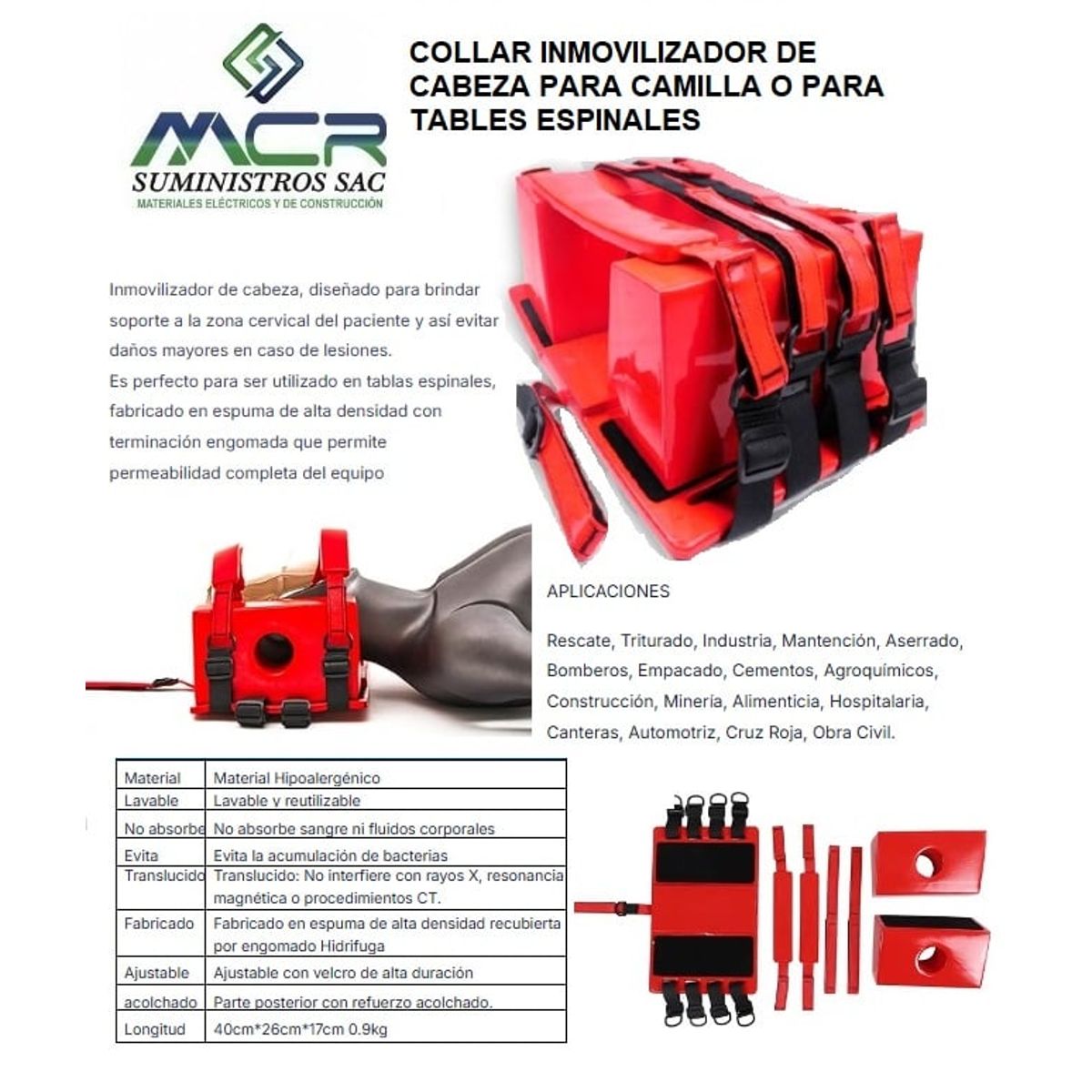 GENERICO - COLLAR INMOVILIZADOR DE CABEZA PARA CAMILLA O PARA EMERGENCIAS