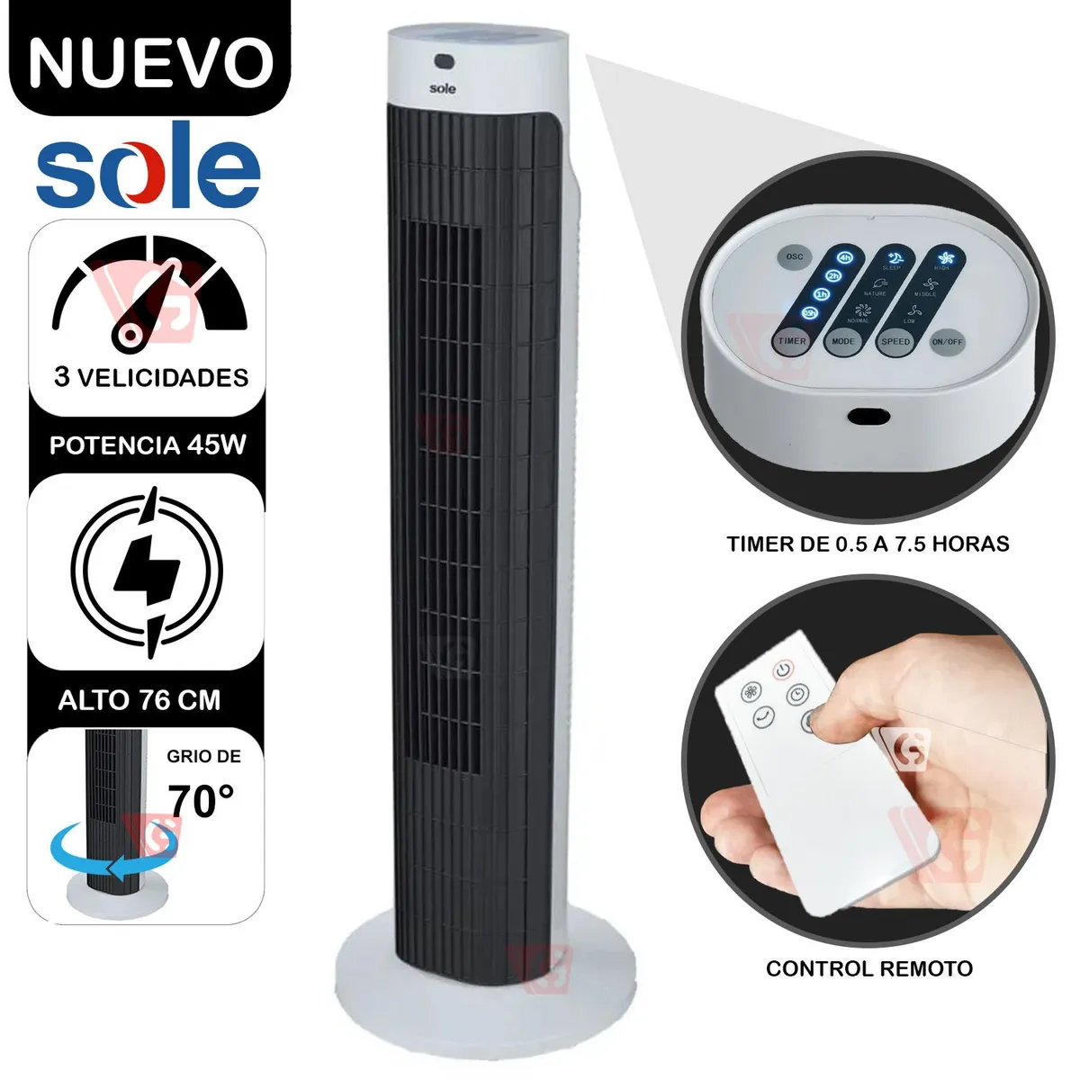 SOLE - Ventilador de Aire Sole Tipo Torre 76cm SOLAIR019