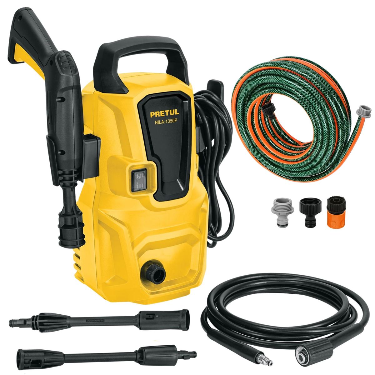 PRETUL - Combo Hidrolavadora 1350 PSI, manguera de 10m Lanzas turbo