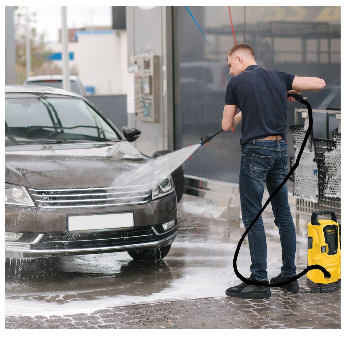 PRETUL - Combo Hidrolavadora 1350 PSI, manguera de 10m Lanzas turbo