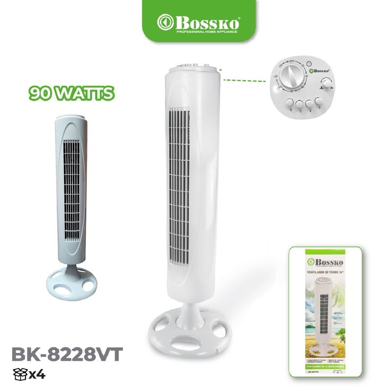BOSSKO - Ventilador de Torre Bossko BK-8228VT-Blanco