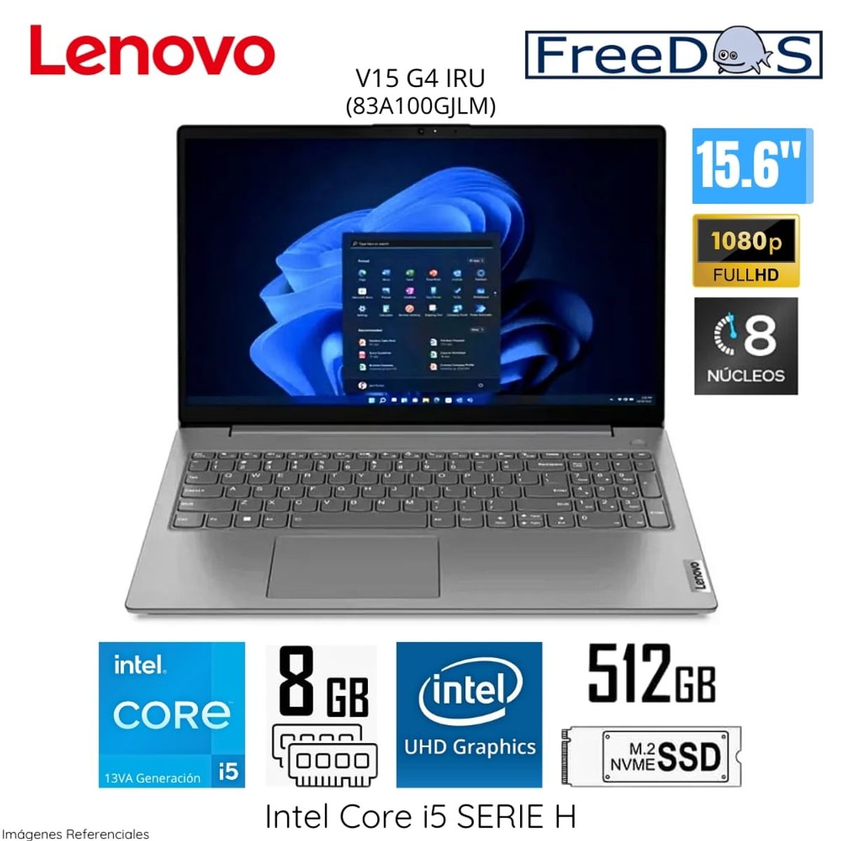 LENOVO - Laptop Lenovo V15 G4 IRU Intel Core i5-13420H 8GB Ram 512GB SSD 156″ FHD Intel UHD Graphics FreeDOS