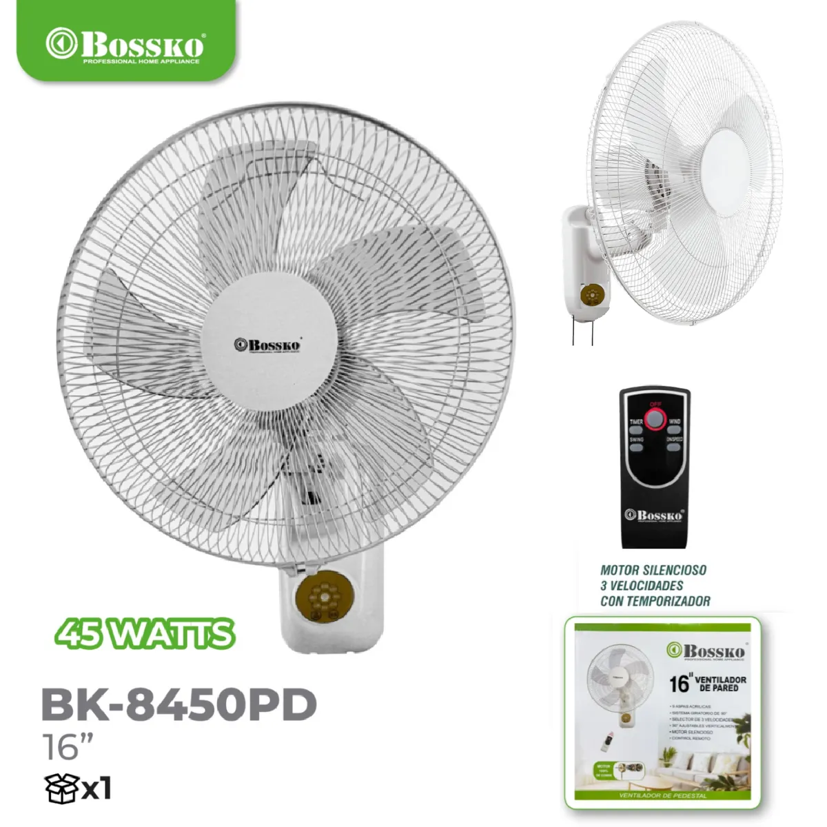 BOSSKO - Nuevo Ventilador de Pared 16 Bossko BK-8450PD -B