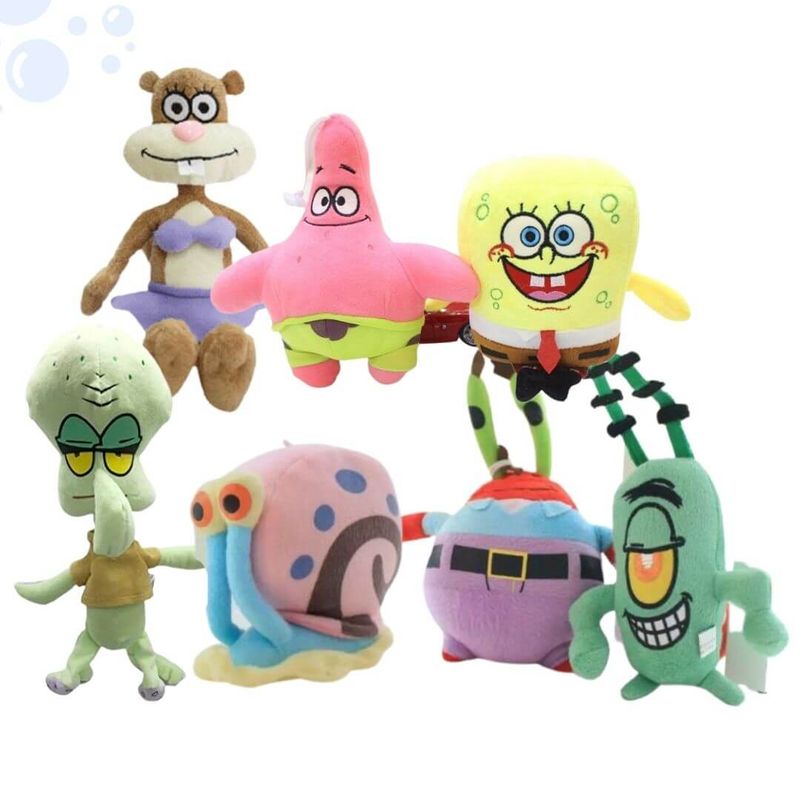 GENERICO - Peluches Bob Esponja y sus amigos Set x 07 - Miden 20 cm alto