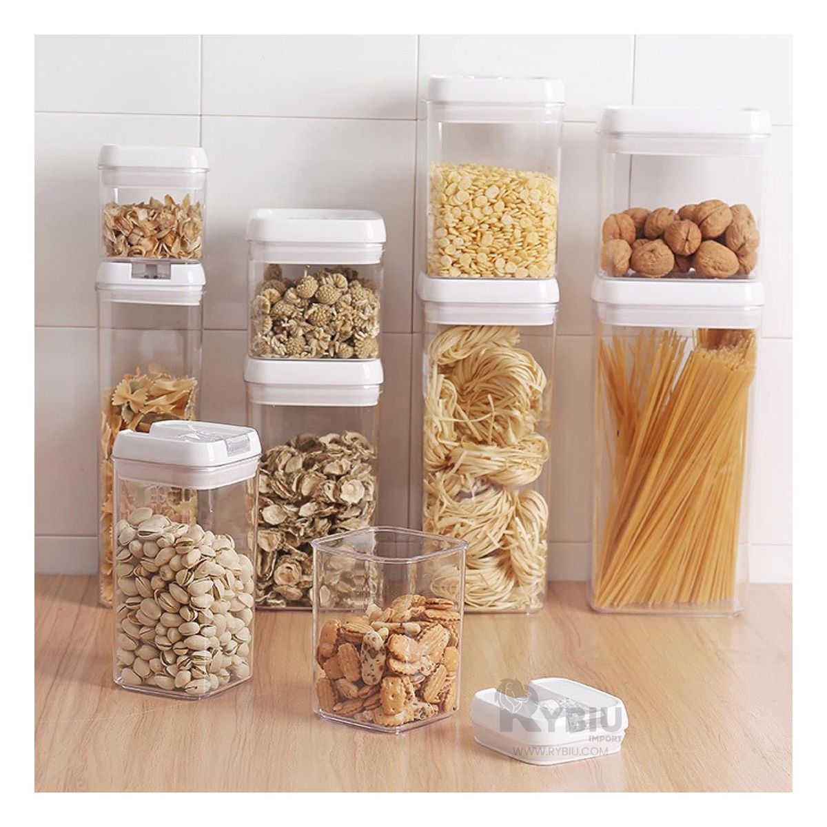 RYBIU IMPORT - Contenedor Funcional de 1900ml Tapa Plomo Y+Papel de Regalo