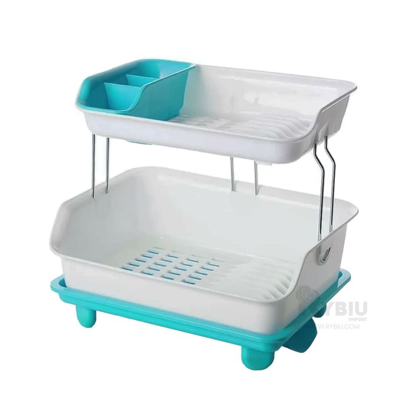 RYBIU IMPORT - Escurridor de Platos de 2 Niveles Celeste Y+Papel de Regalo