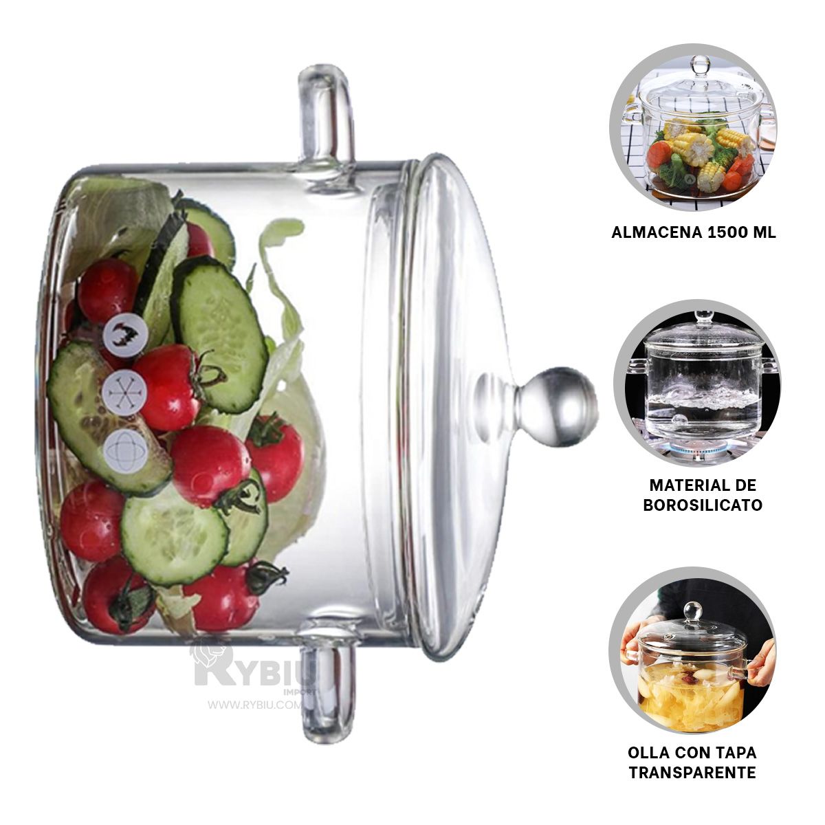 RYBIU IMPORT - Olla para Sopa 1500ML Transparente Y+Papel de Regalo