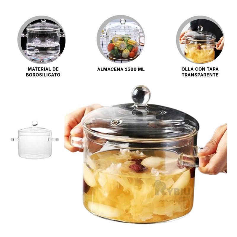 RYBIU IMPORT - Cacerola de Alimentos 1500ML Transparente Y+Gift MiniAgenda