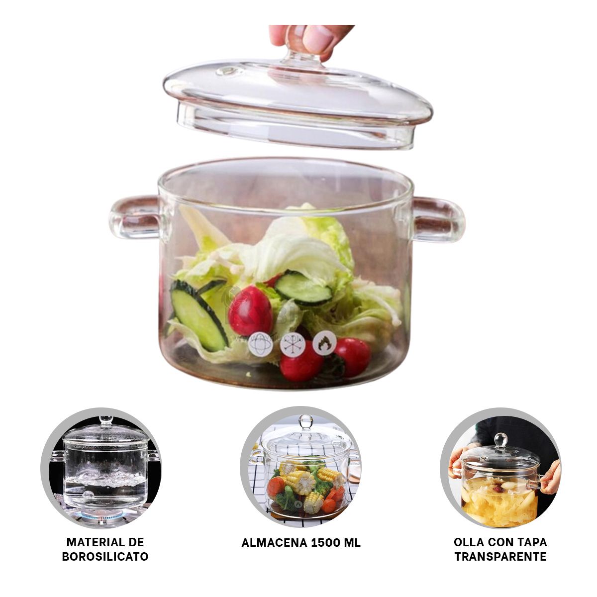 RYBIU IMPORT - Cacerola Cesera 1500ML Transparente Y+Envoltorio de Regalo