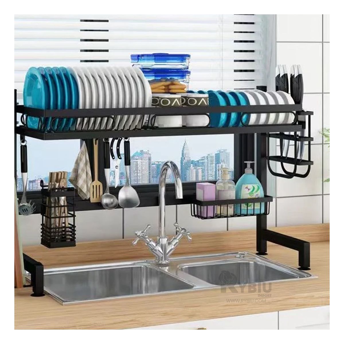 RYBIU IMPORT - Escurridor Elegante de Platos Tono Negro de 65cm