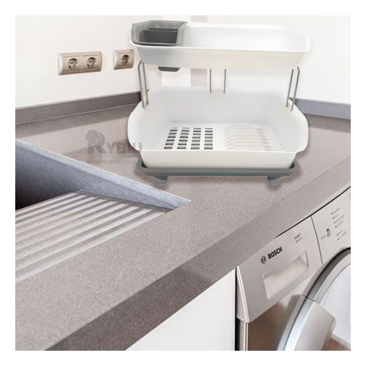 RYBIU IMPORT - Escurridor de Platos de 2 Niveles Plomo Y+Papel de Regalo