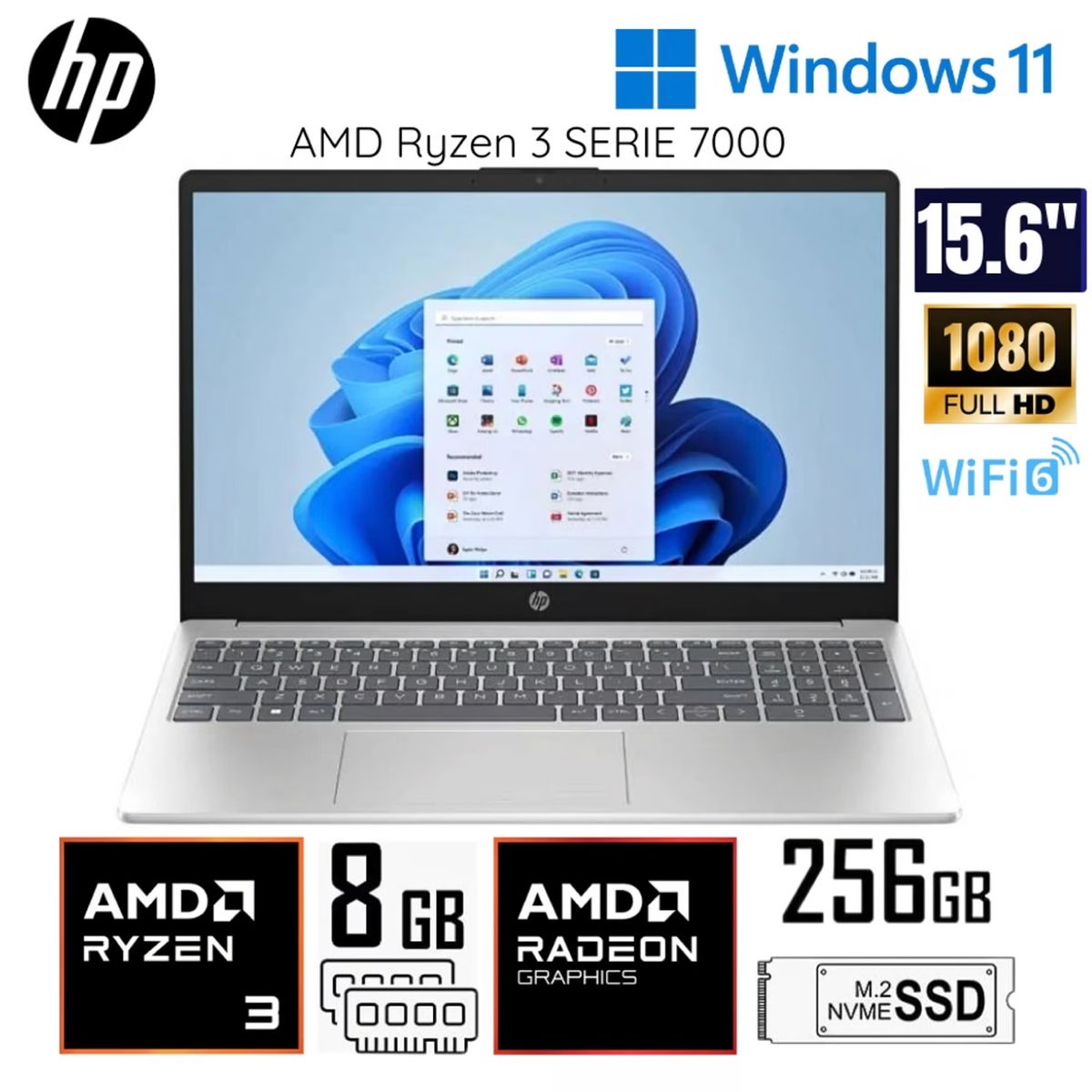 HP - Laptop HP 15-FC0005LA AMD Ryzen 3 7320U 8GB RAM 256GB SSD 15.6" FHD