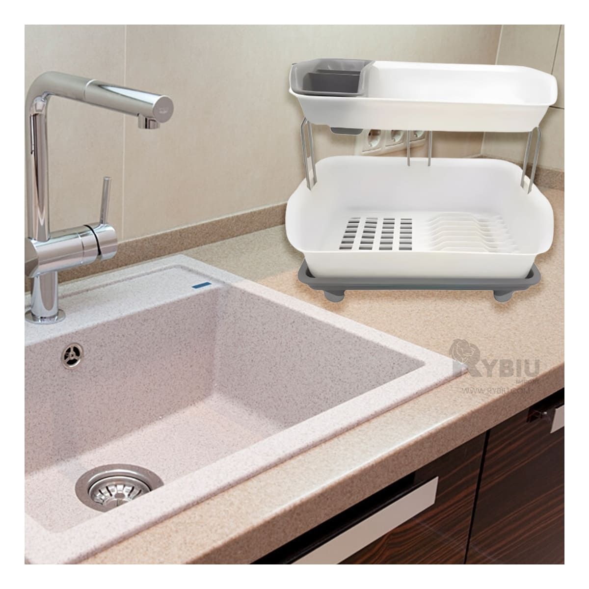 RYBIU IMPORT - Escurridor Practico de Cubiertos Plomo Y+Regalo Agendita