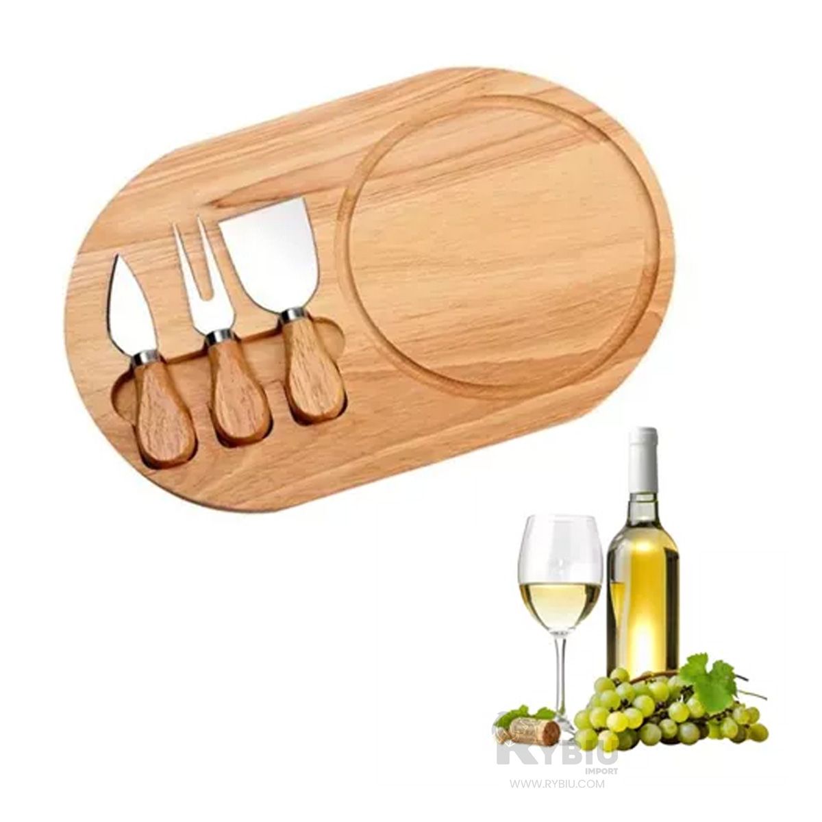 RYBIU IMPORT - Juego de 3 Cuchillitos y Fuente de Madera Y+Regalo Stickers