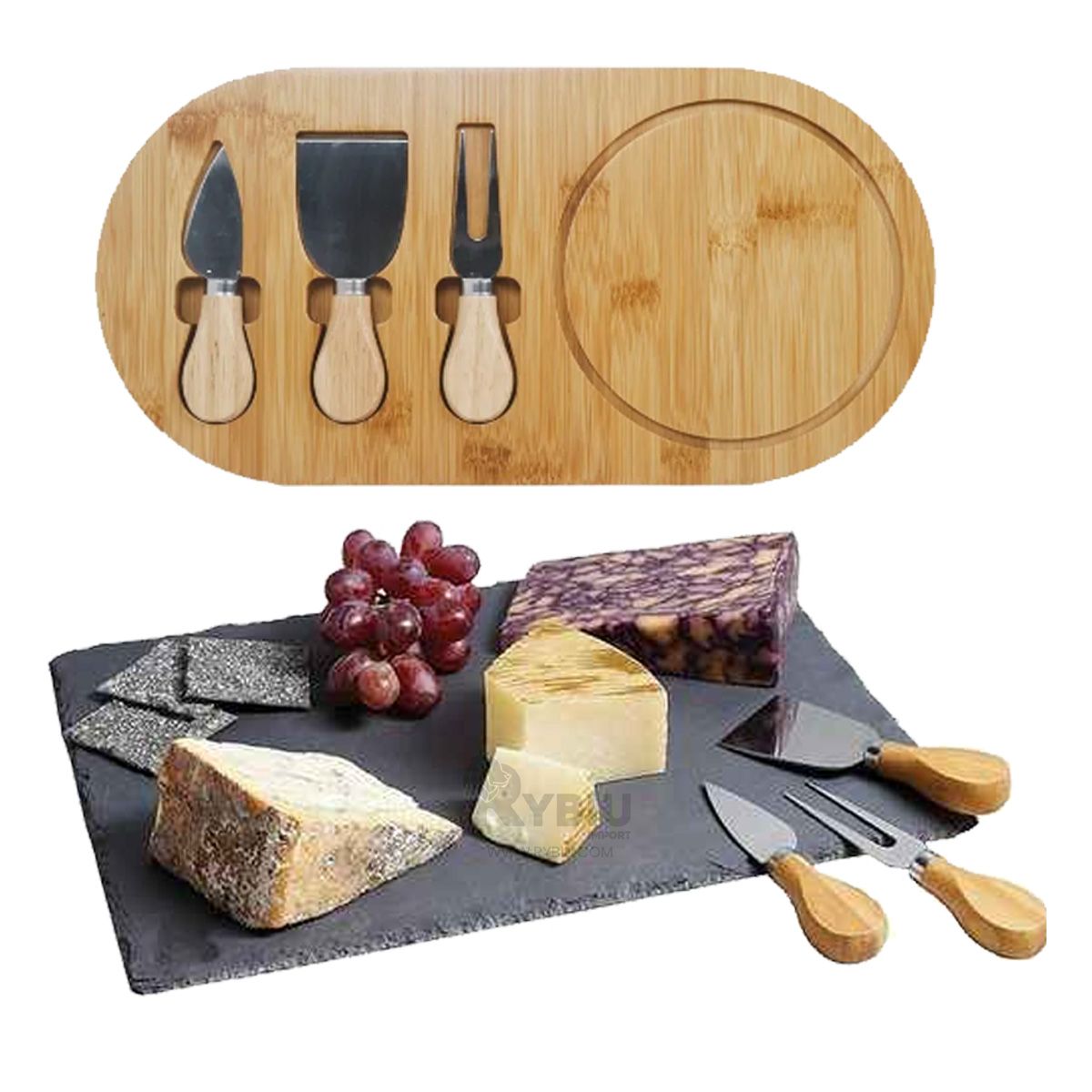 RYBIU IMPORT - Juego de 3 Cuchillos para Queso con Mango de Madera