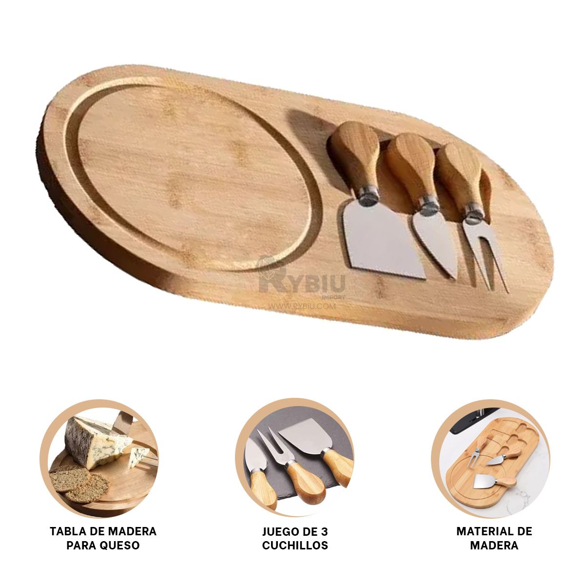 RYBIU IMPORT - Set Utensilios de Filo y Tabla Madera Y+Envoltorio de Regalo