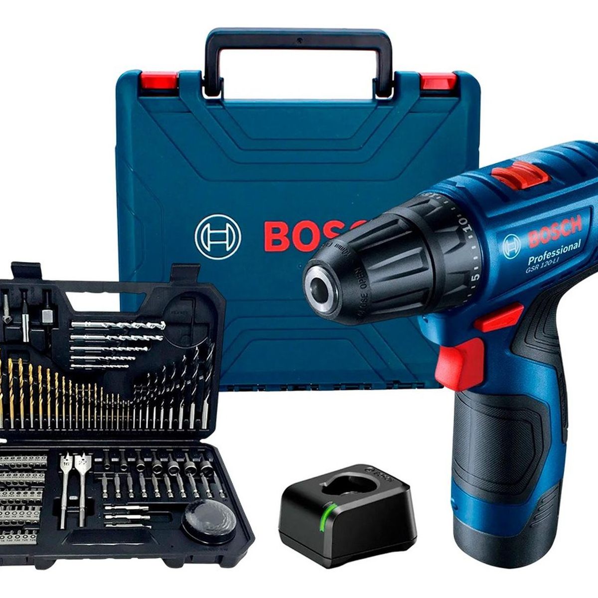 BOSCH - Taladro GSR 120 12V + Batería + Cargador + Set 103 PZS Bosch