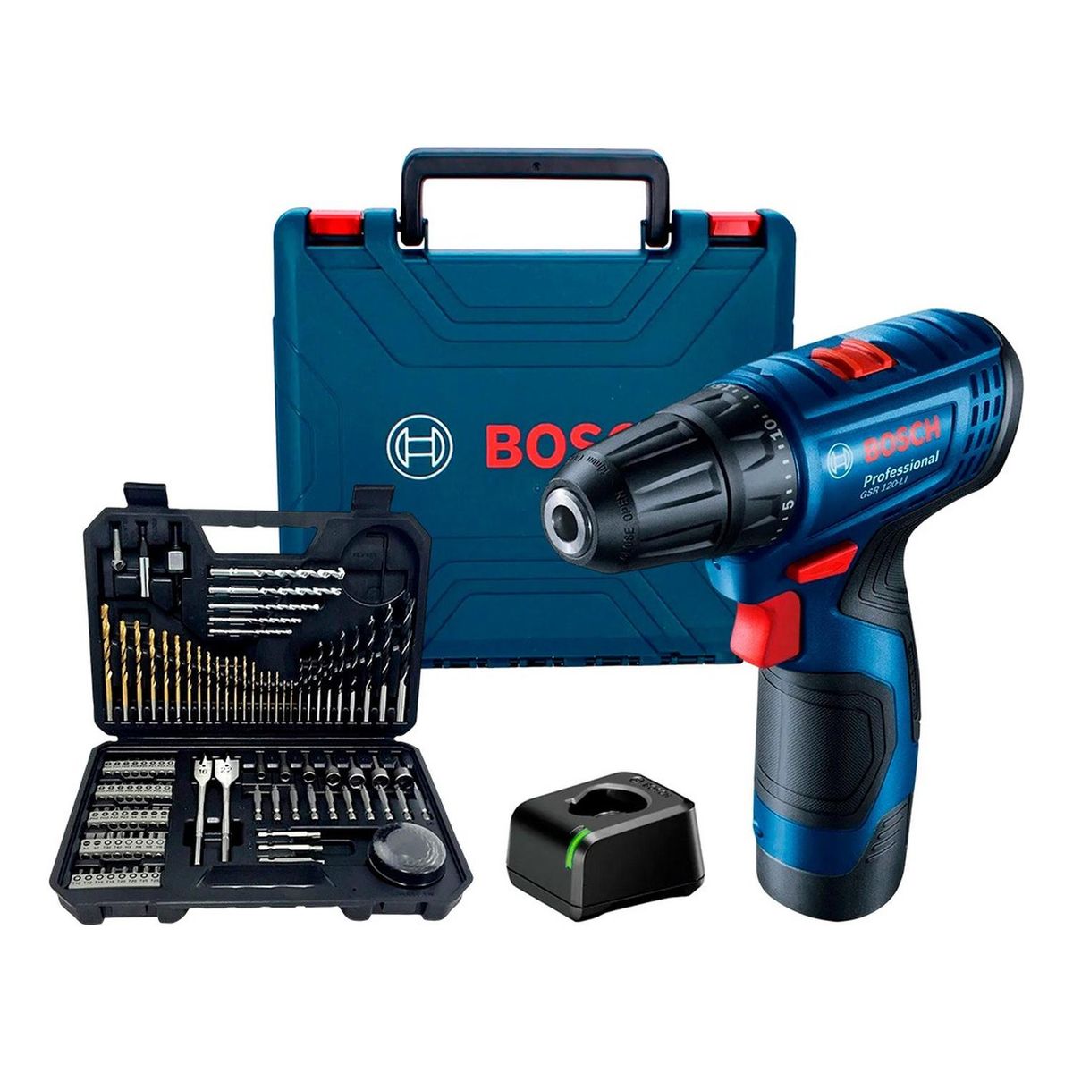 BOSCH - Taladro GSR 120 12V + Batería + Cargador + Set 103 PZS Bosch