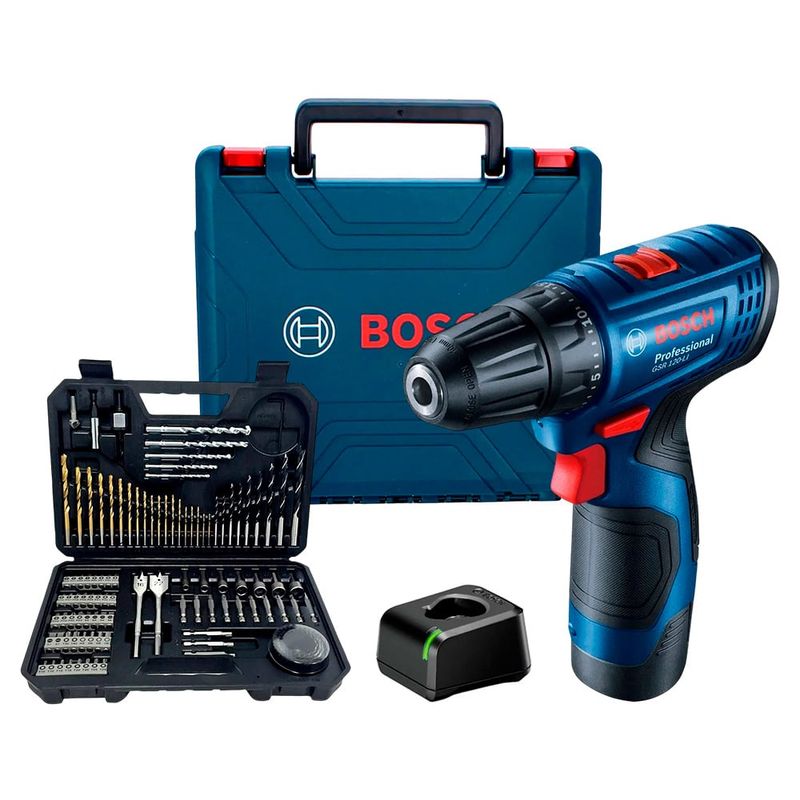 BOSCH - Taladro GSR 120 12V + Batería + Cargador + Set 103 PZS Bosch
