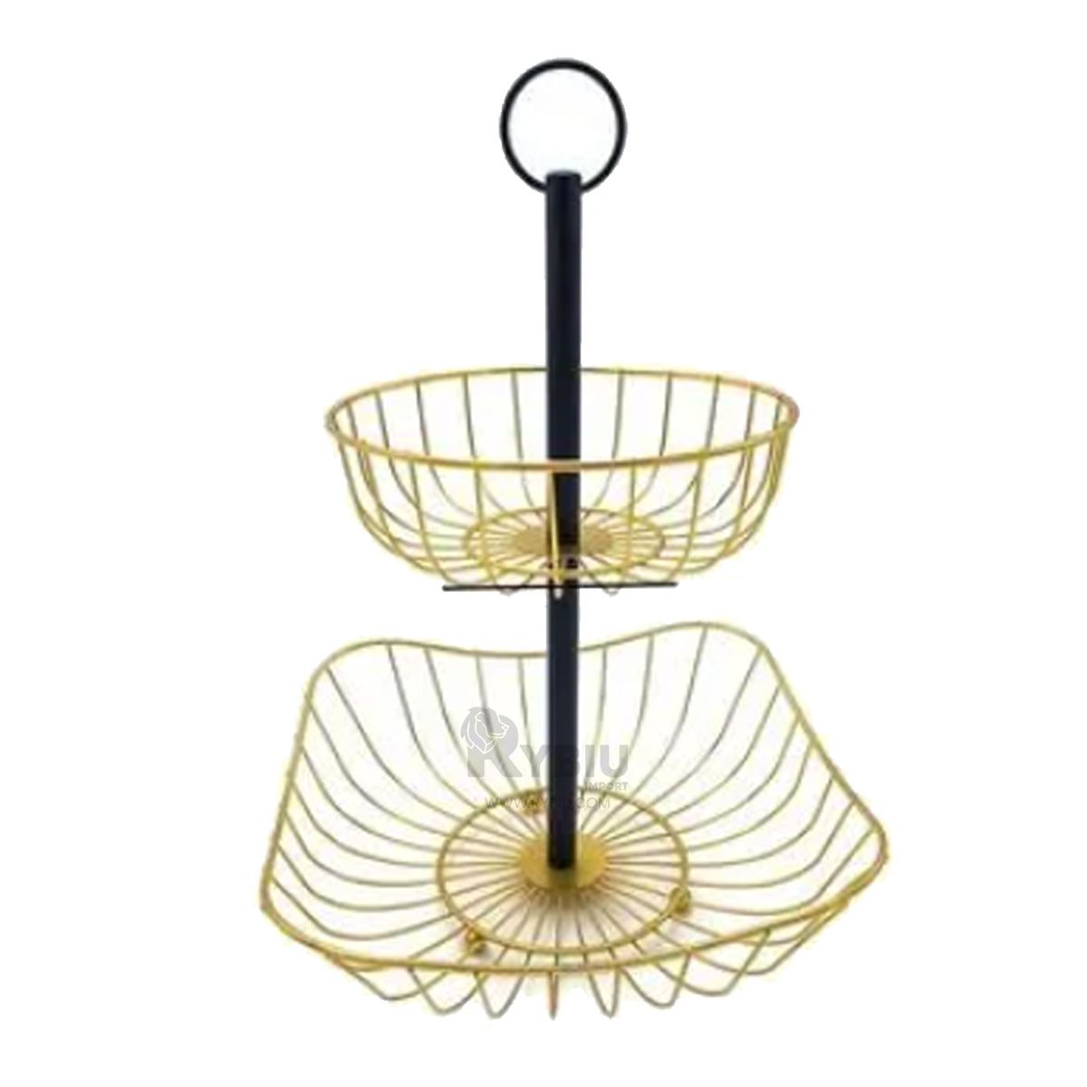 GENERICO - Frutero 2 Niveles Circular y Cuadrado en Color Dorado