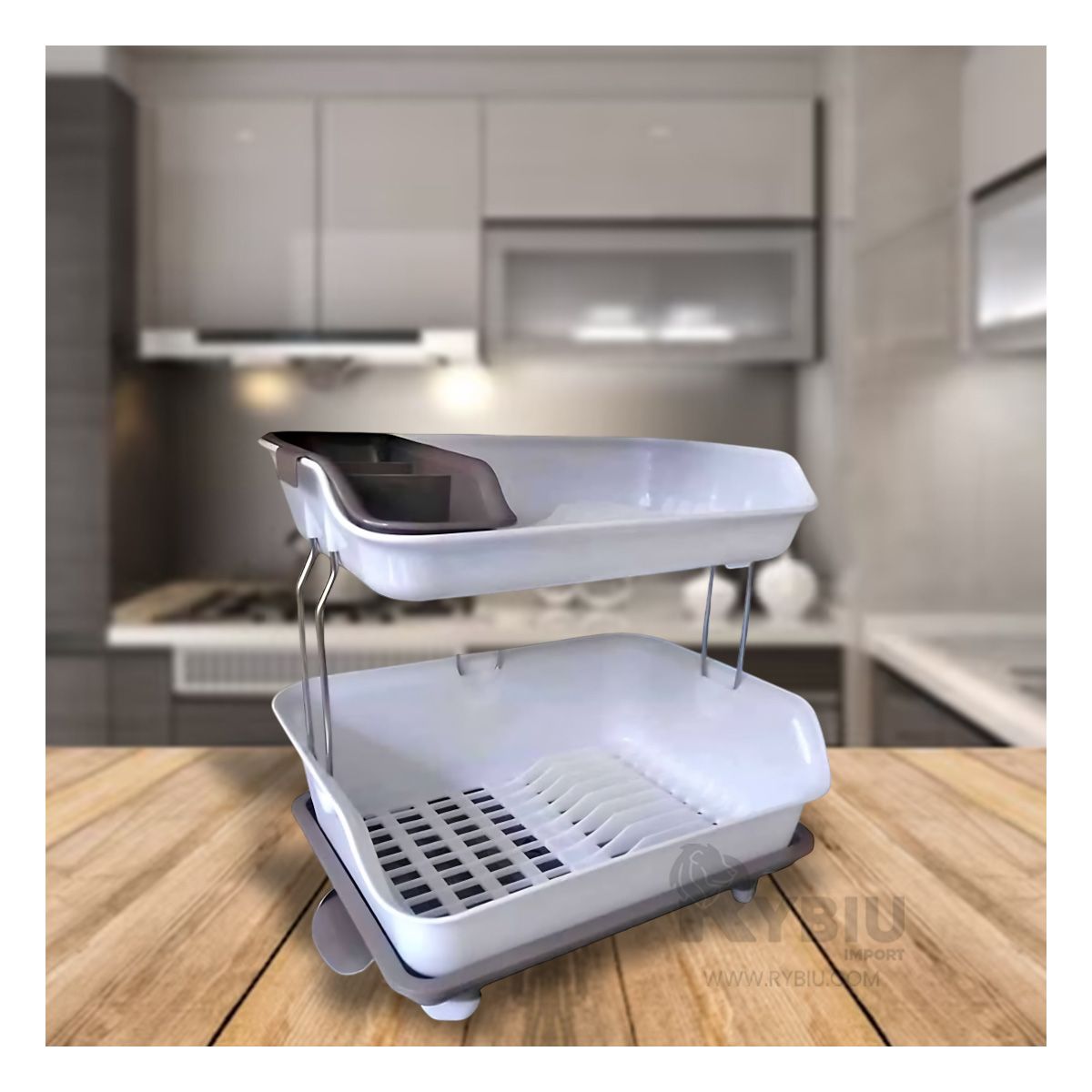 GENERICO - Escurridor de Vajilla de 2 Niveles Plastico Color Marron