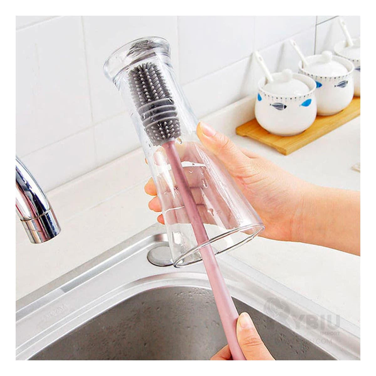 RYBIU IMPORT - Cepillo Practico para Lavar Tazas Rosado Y+Papel de Regalo