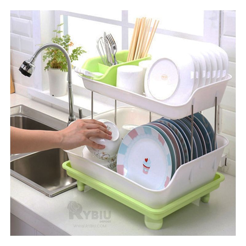 RYBIU IMPORT - Escurridor de Platos de 2 Niveles Verde Y+Papel de Regalo