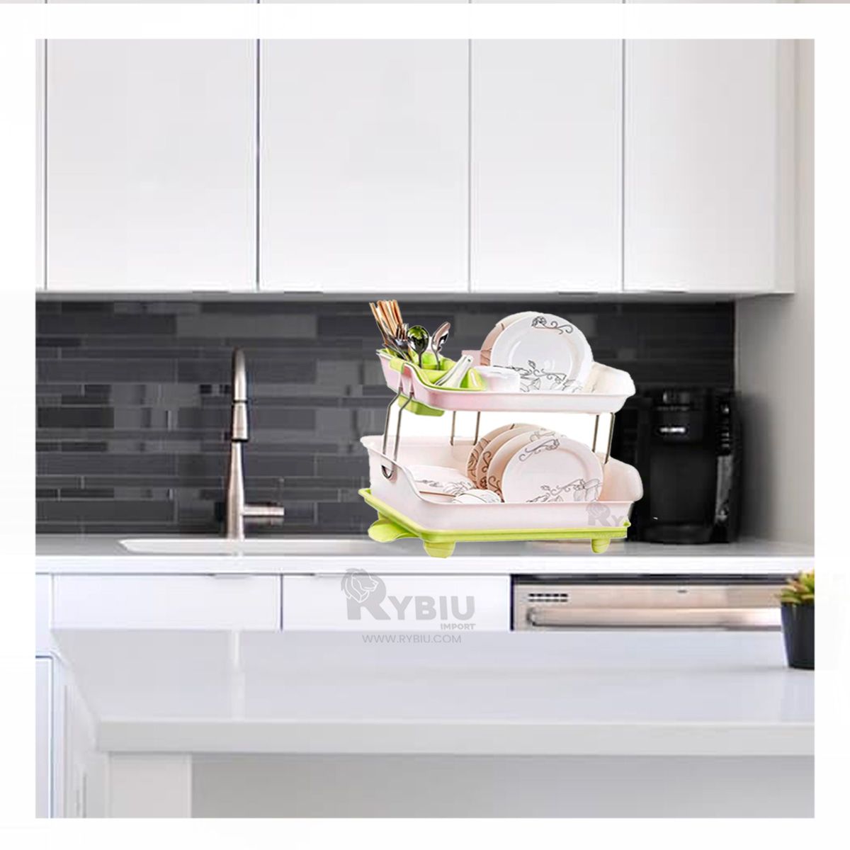 RYBIU IMPORT - Escurridor Practico de Cubiertos Verde Y+Regalo Agendita