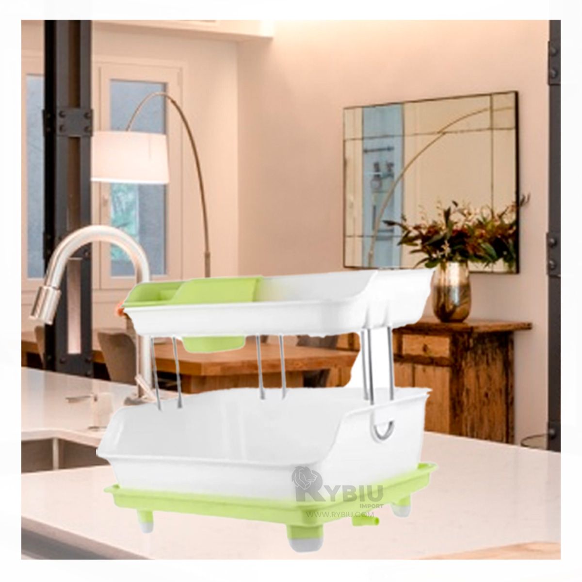 RYBIU IMPORT - Escurridor con Diseño de 2 Niveles Verde Y+Papel de Regalo