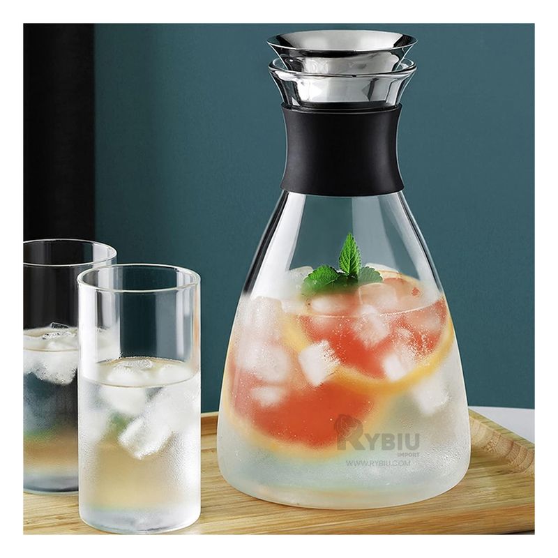 GENERICO - Jarra de Vidrio 1600 ML con Tapa de Acero Y+Regalo Agendita