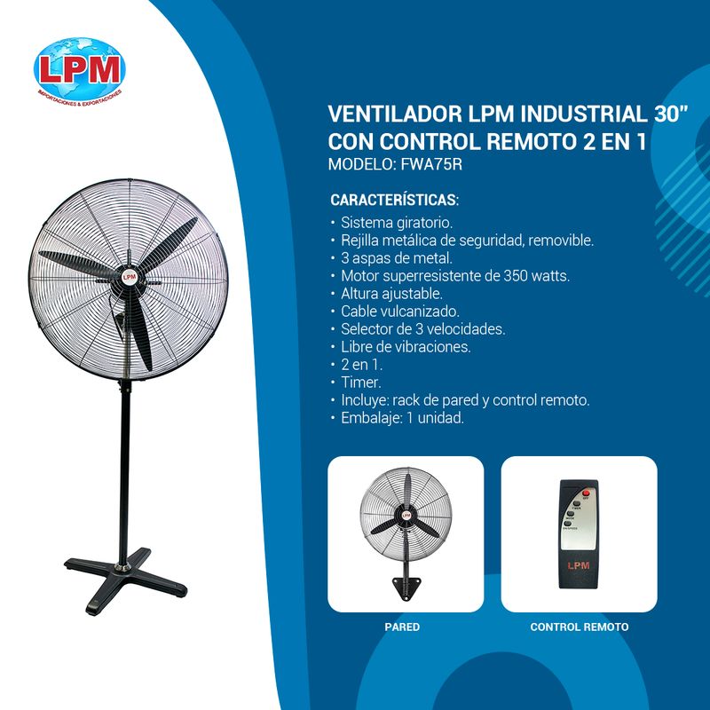 LPM - Ventilador Lateral 30 LPM 320W Control Remoto FWA75+R - NEGRO