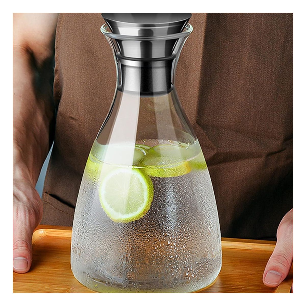 GENERICO - Jarra de Cristal 1600 ML con Tapa de Acero Inoxidable