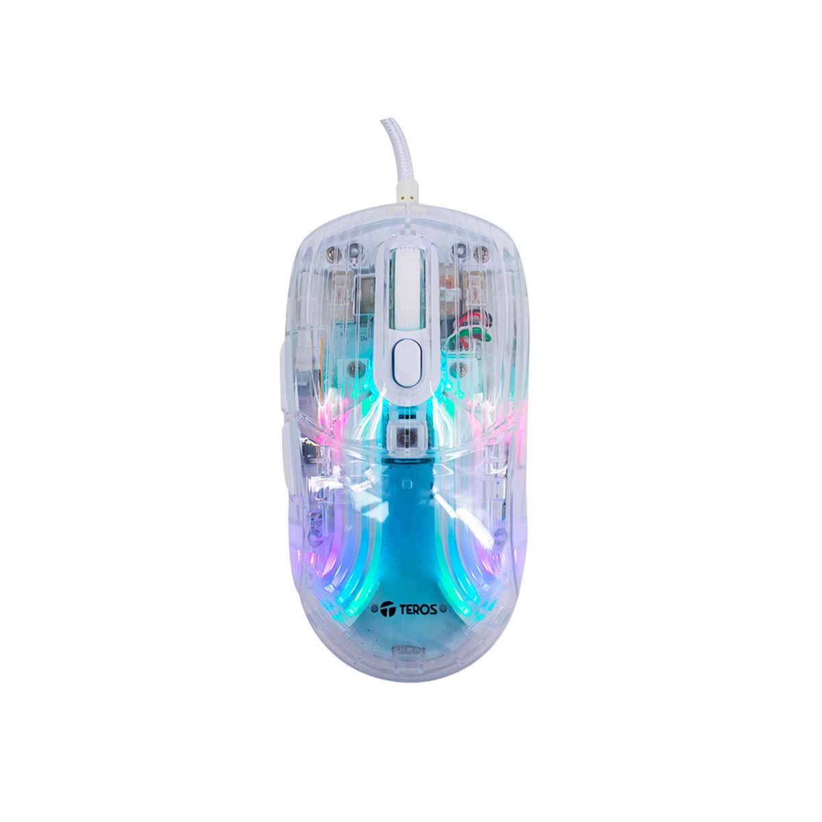 TEROS - MOUSE GAMER TEROS TE-1216G, 2 BOTONES, RGB, TRANSPARENTE