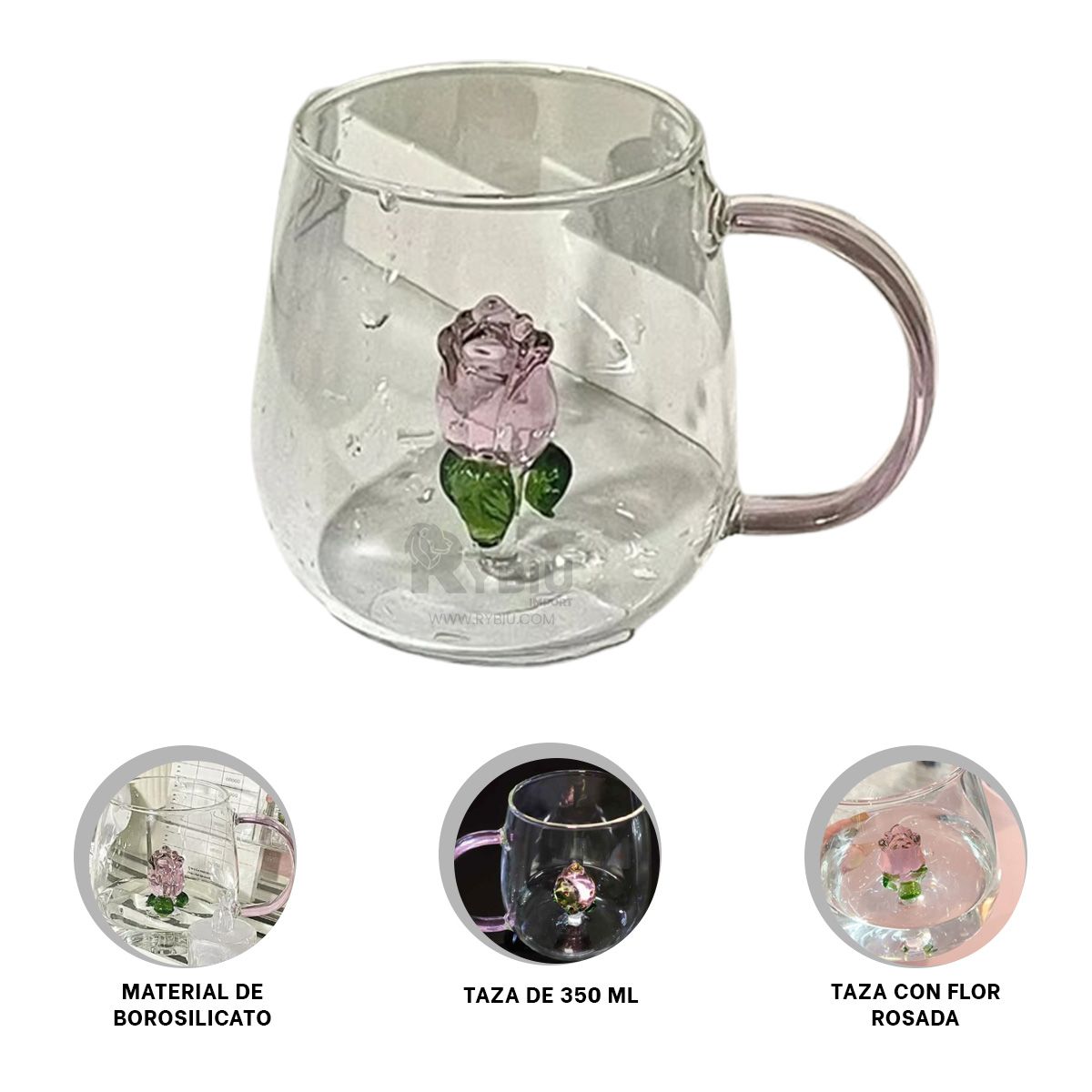 RYBIU IMPORT - Vaso Bella de 350ML Transparente Y+Envoltorio de Regalo