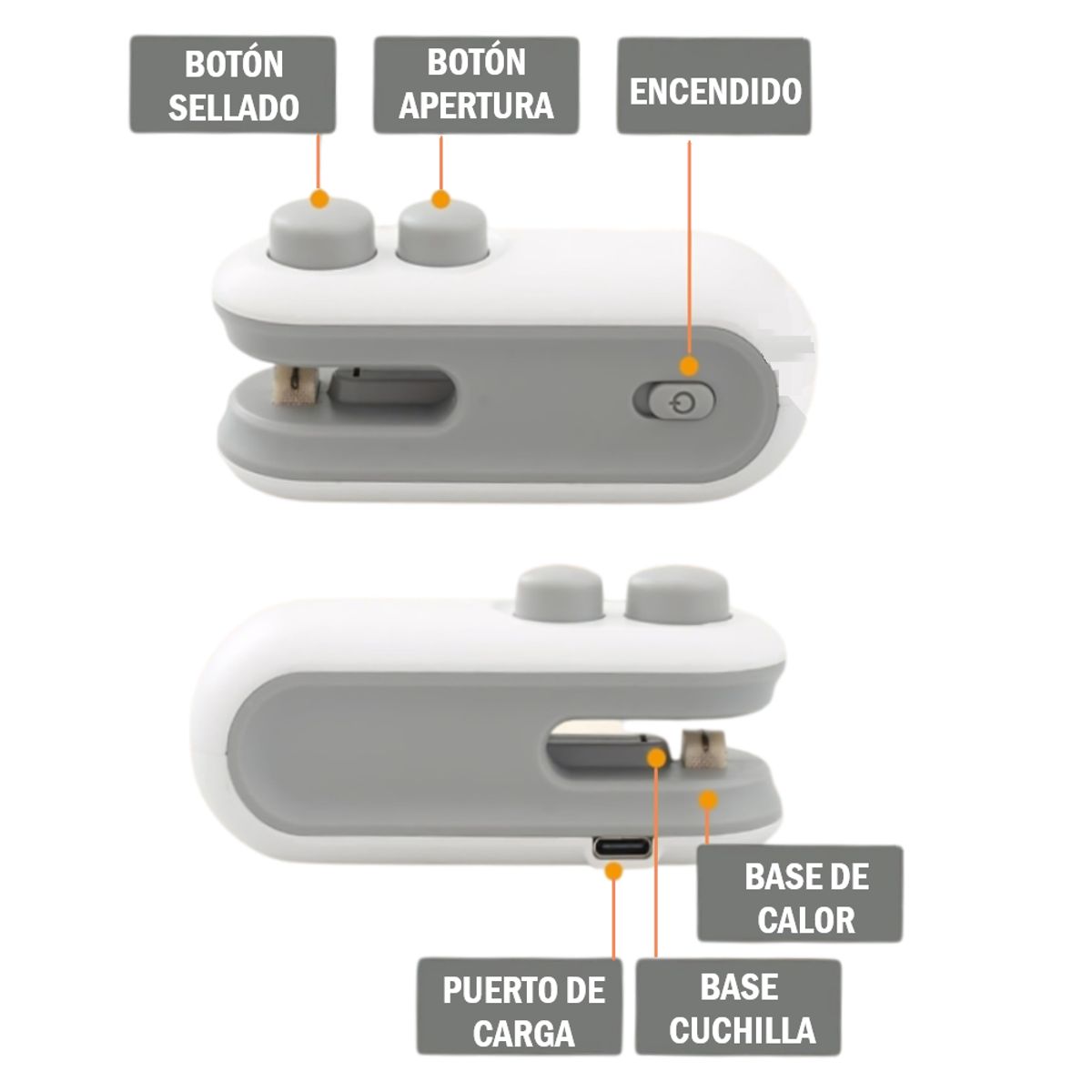 GENERICO - Sellador cortador de bolsas 2 en 1 magnético Recargable - Blanco