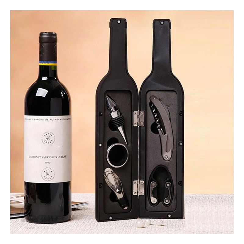 GENERICO - Set de Destapador para Botellas en Negro Y+Papel de Regalo